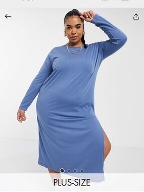 Missguided Plus-Size Long Sleeve Maxi Dress in Dusty Blue